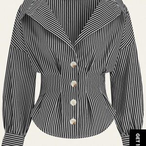 Commense Black and White Striped Button Down Shirt